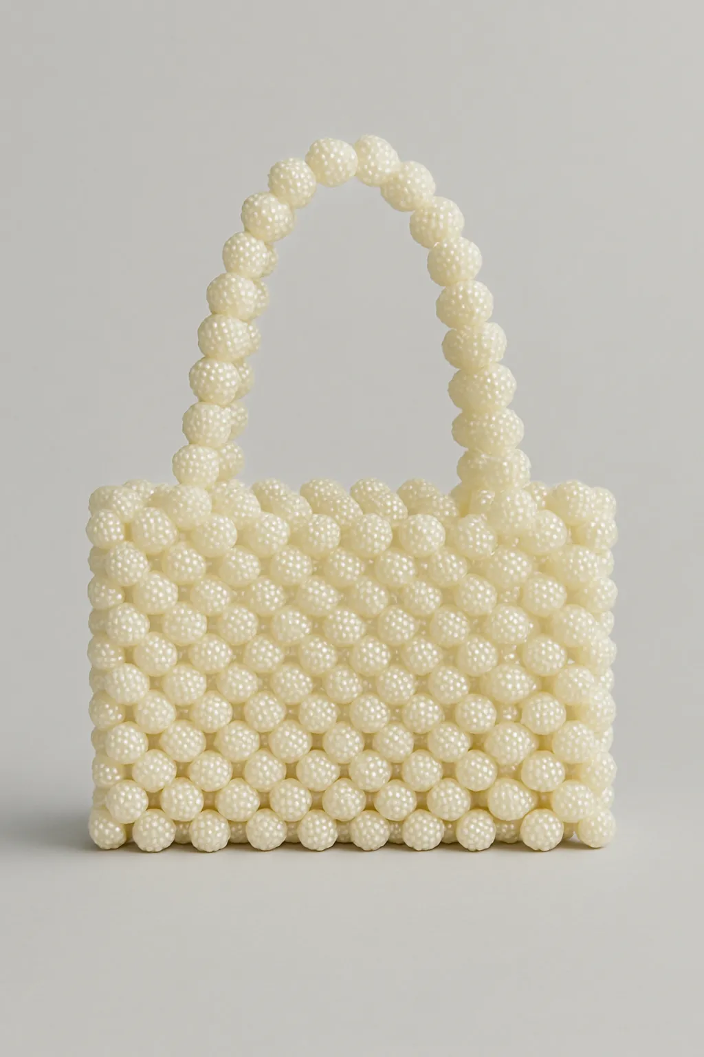 Krem Renk İnci Boncuklu El Çantası