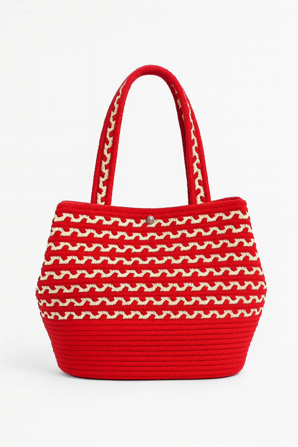 Kırmızı Beyaz Desenli Tres Omuz Çantası – Tokalı Kapak Detaylı