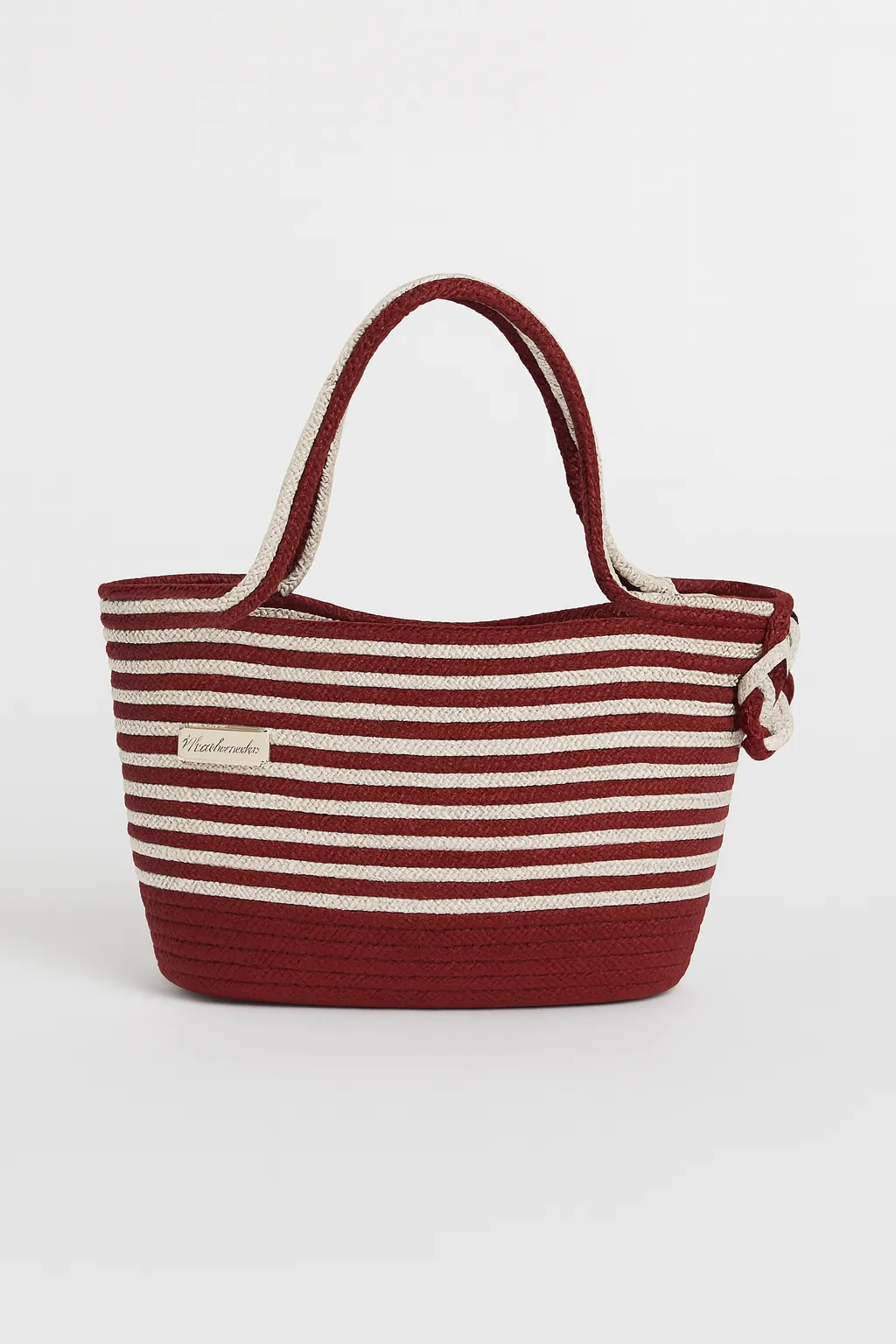 Bordo Krem Çizgili Büyük El Çantası