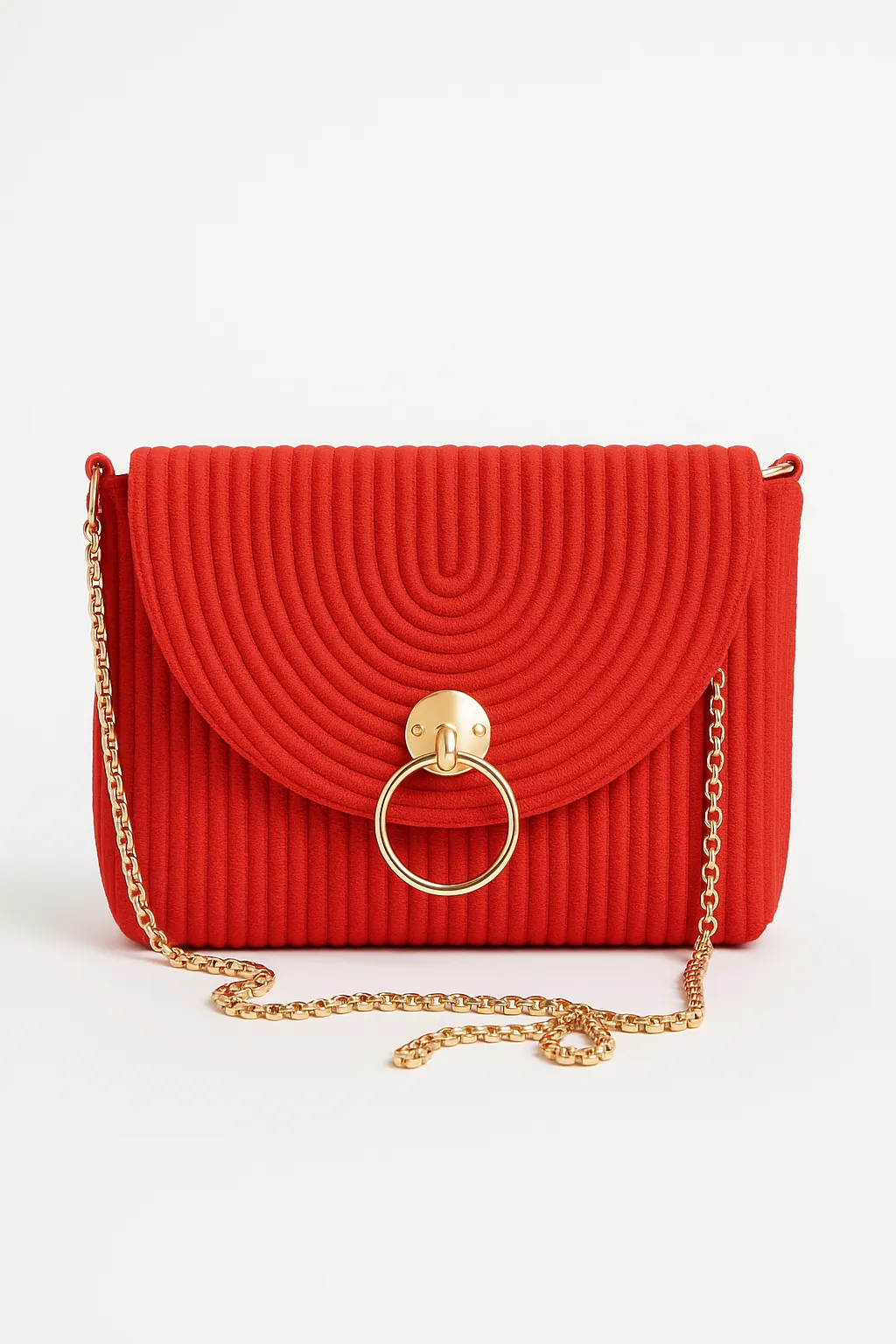 Red Color Knitted Chain Strap Women's Evening Bag