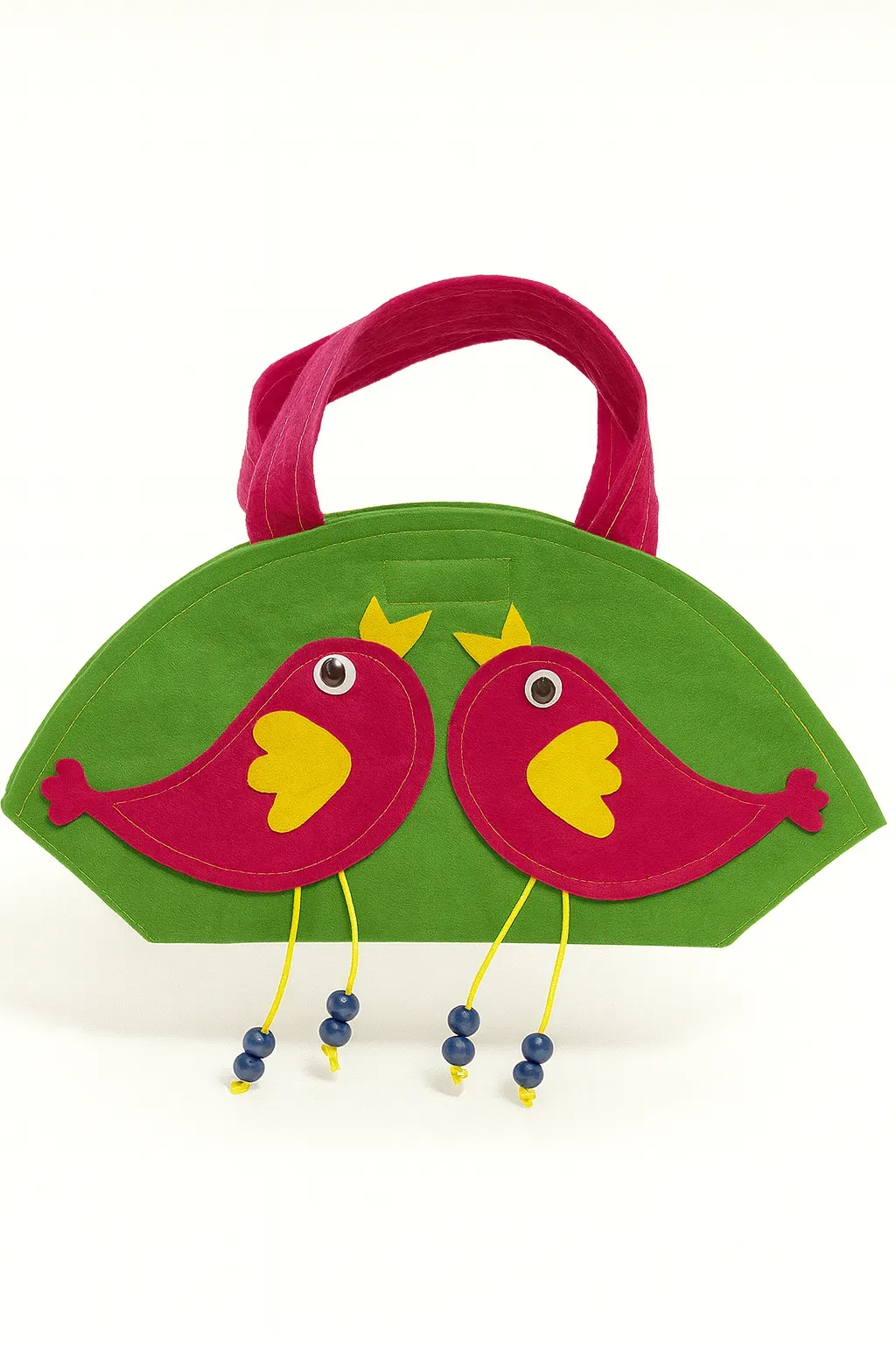 Kuş Tasarımlı  Boncuklu  Yeşil Keçe Çanta