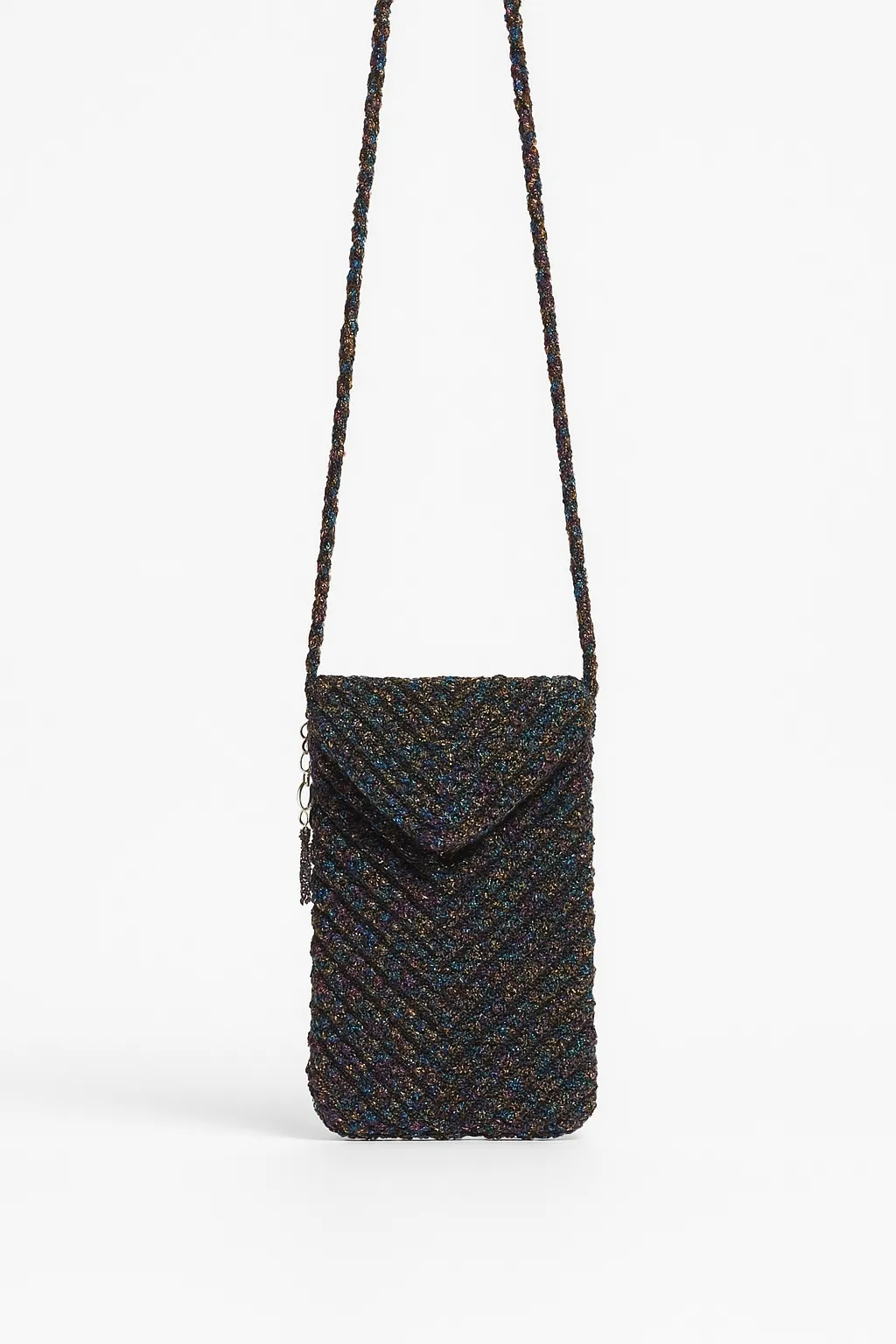 Siyah Simli İp El Örgüsü Telefon Çantası – Şık ve Kullanışlı Tasarım