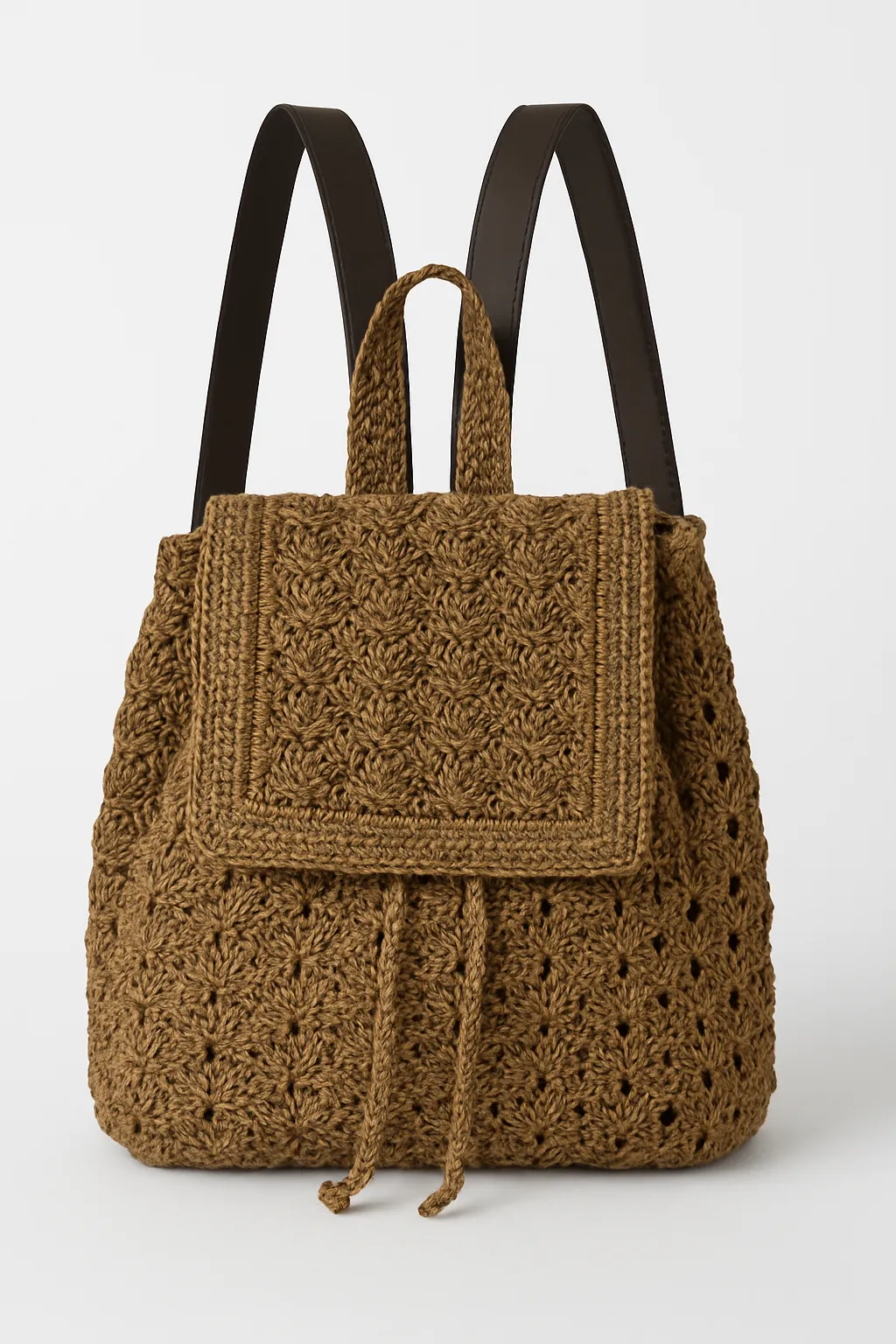 Dantel Detaylı Örgü Bohem Kadın Çanta – Kahverengi El Yapımı
