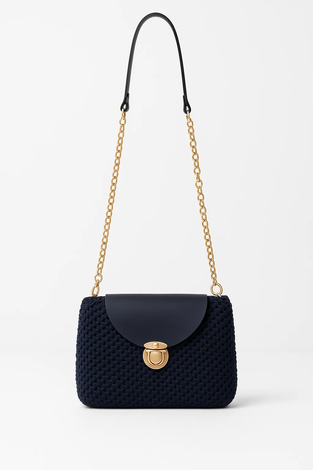 El Örgüsü Lacivert Zincir Askılı Çanta