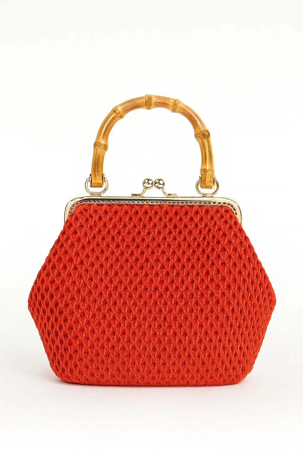 Bambu Saplı Kırmızı El Örgüsü El Çantası