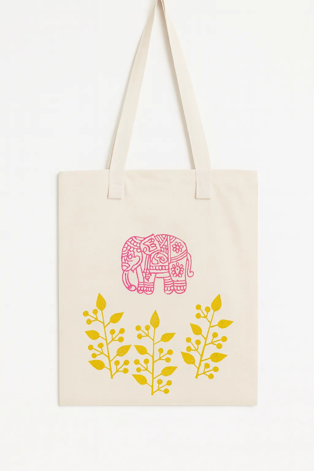 Pembe Fil Ahşap Baskı Kol Çantası