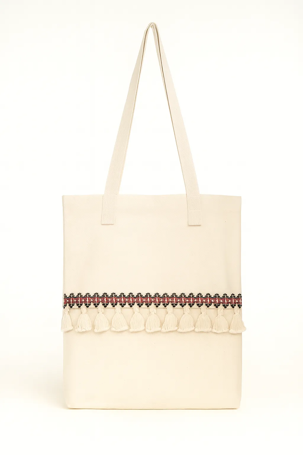 Siyah & Bordo Püskül Detaylı Kanvas Kol Çantası