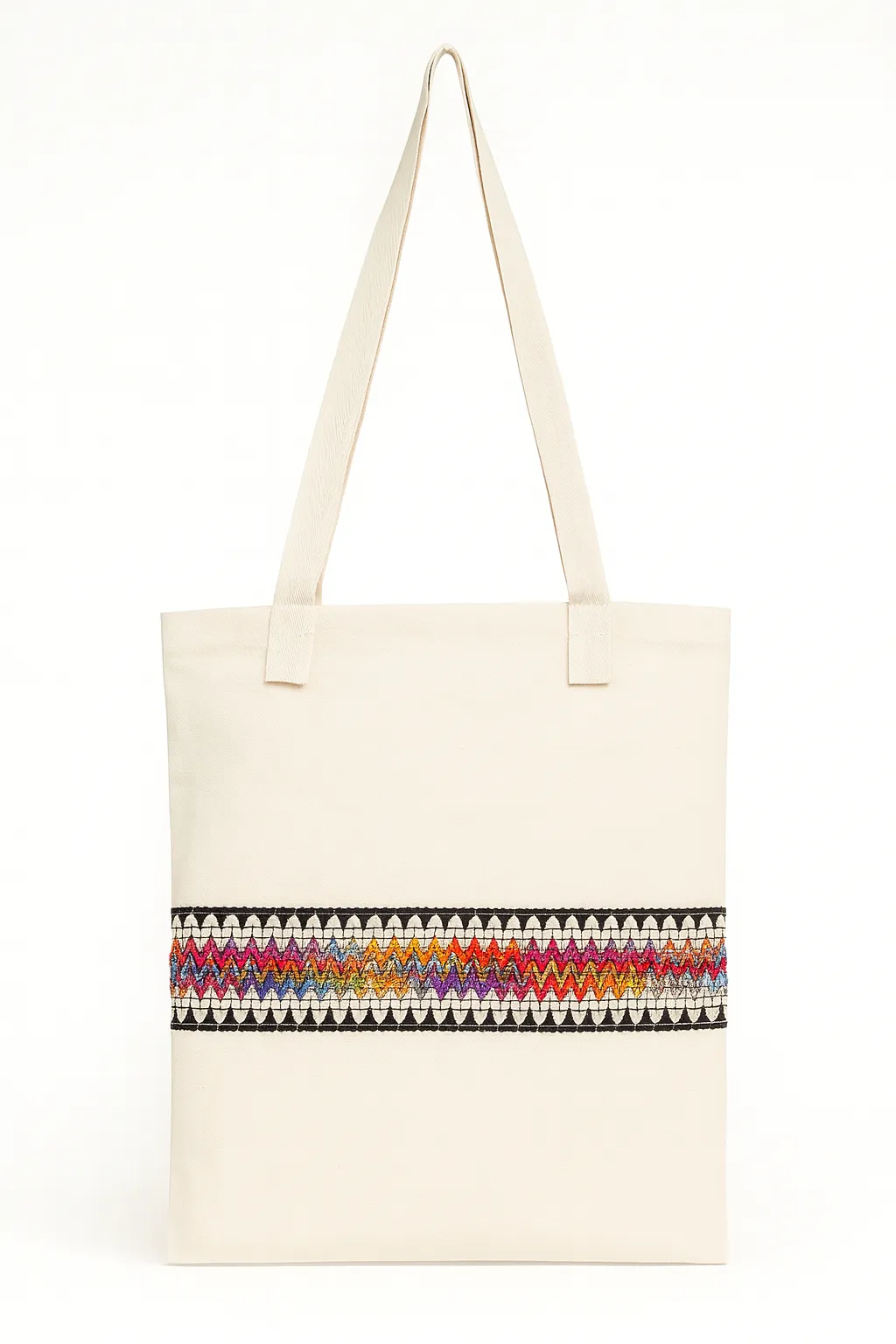 Renkli Şerit Detaylı Kanvas Kol Çantası