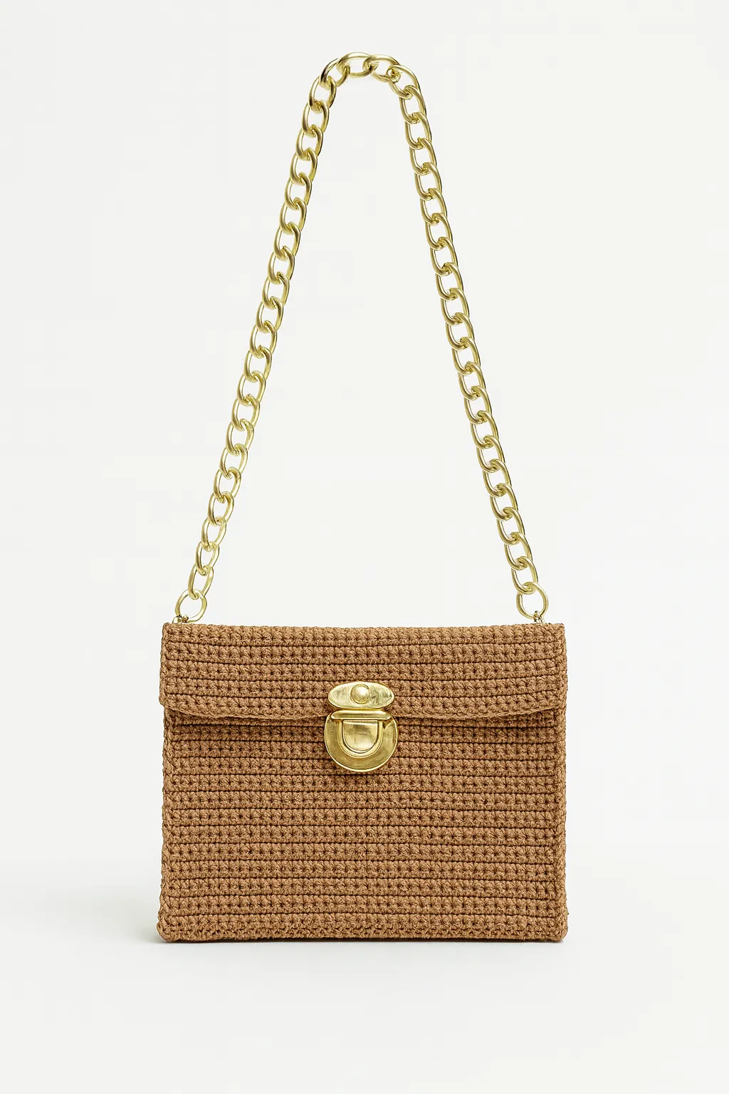 Zincir Detaylı Örgü Kahverengi Kadın Çanta