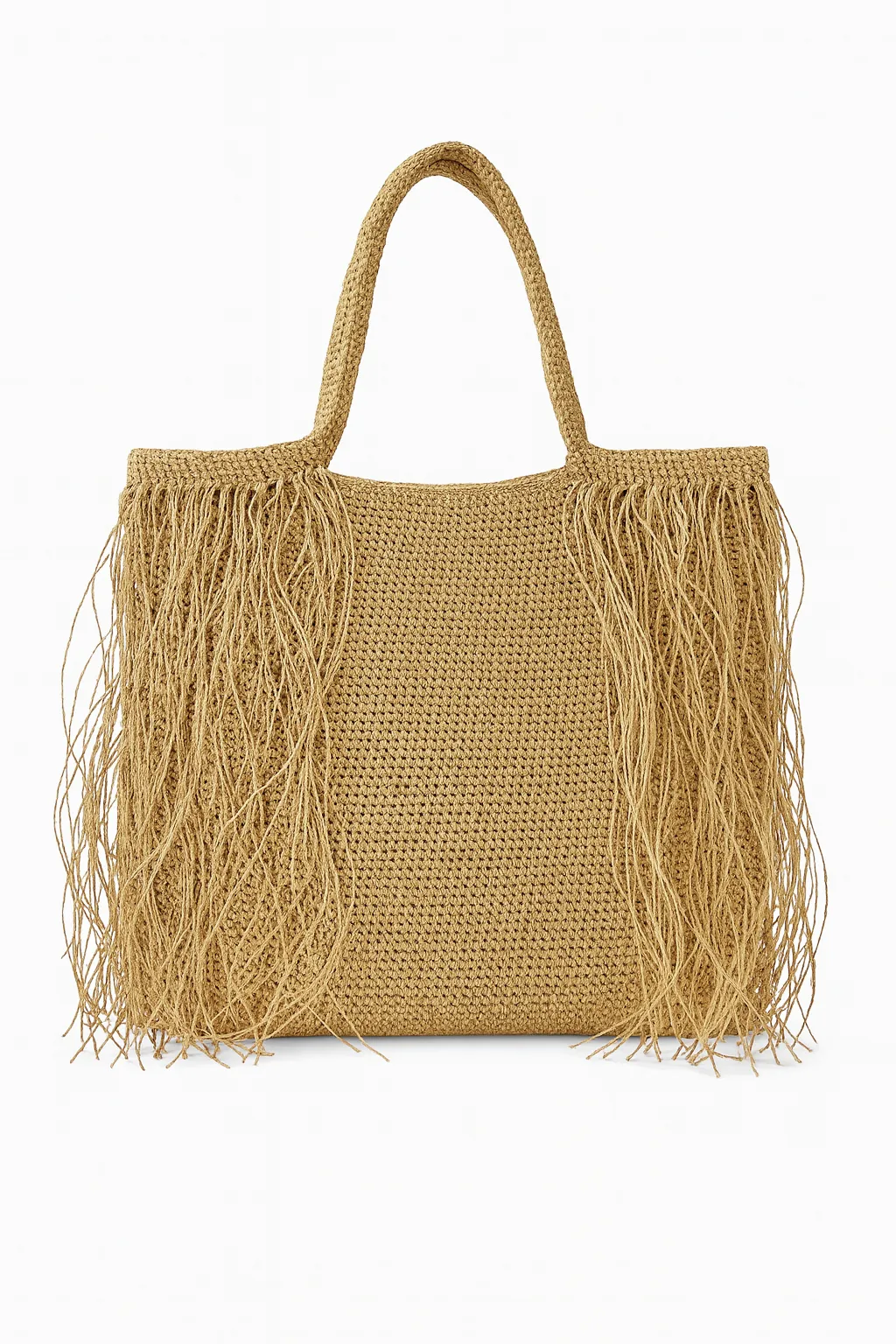 El Yapımı Kağıt İp Püsküllü Plaj Çantası – Büyük Boy Yazlık Hasır Çanta