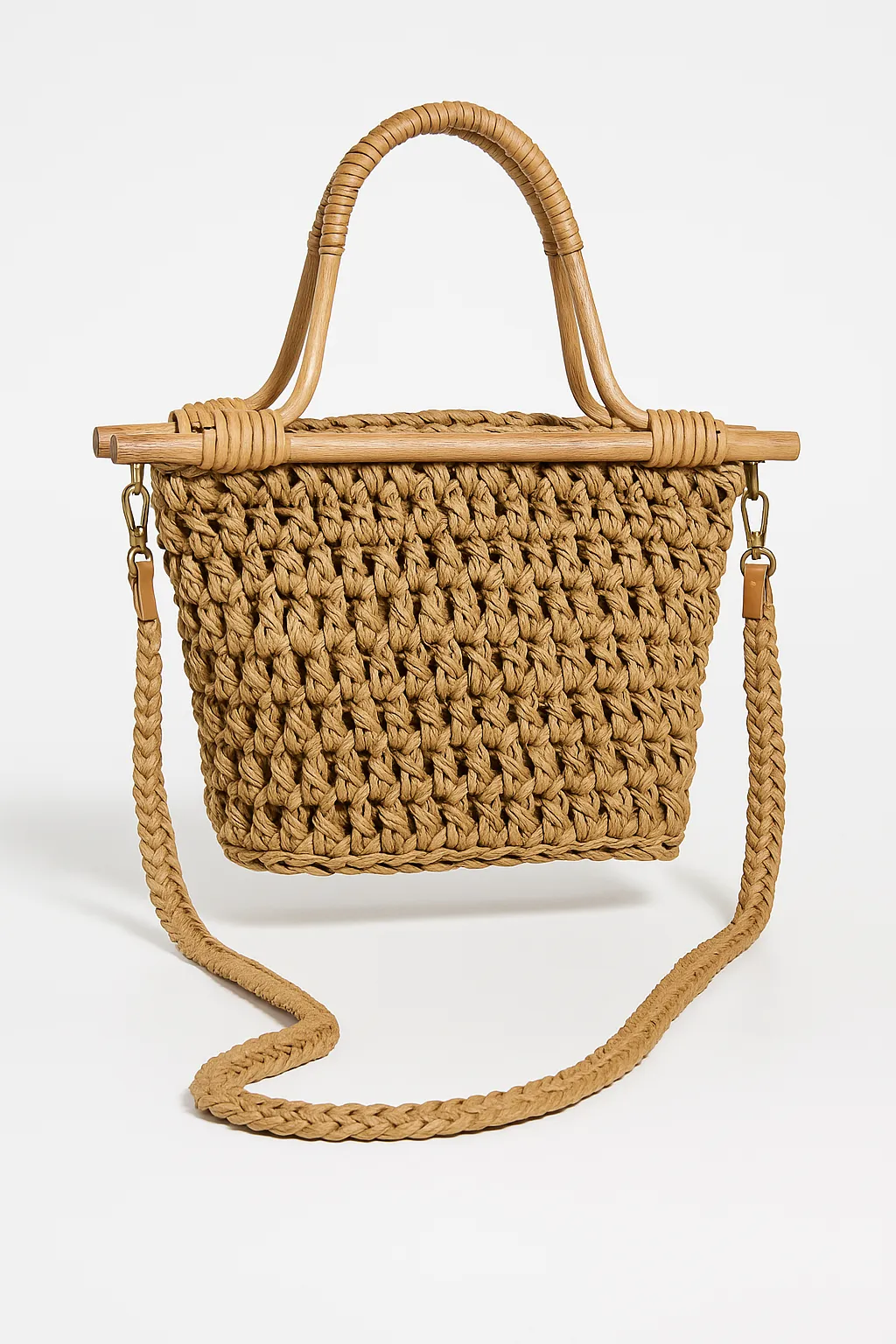 Madeora Hasır Bambu Saplı Örme Çanta