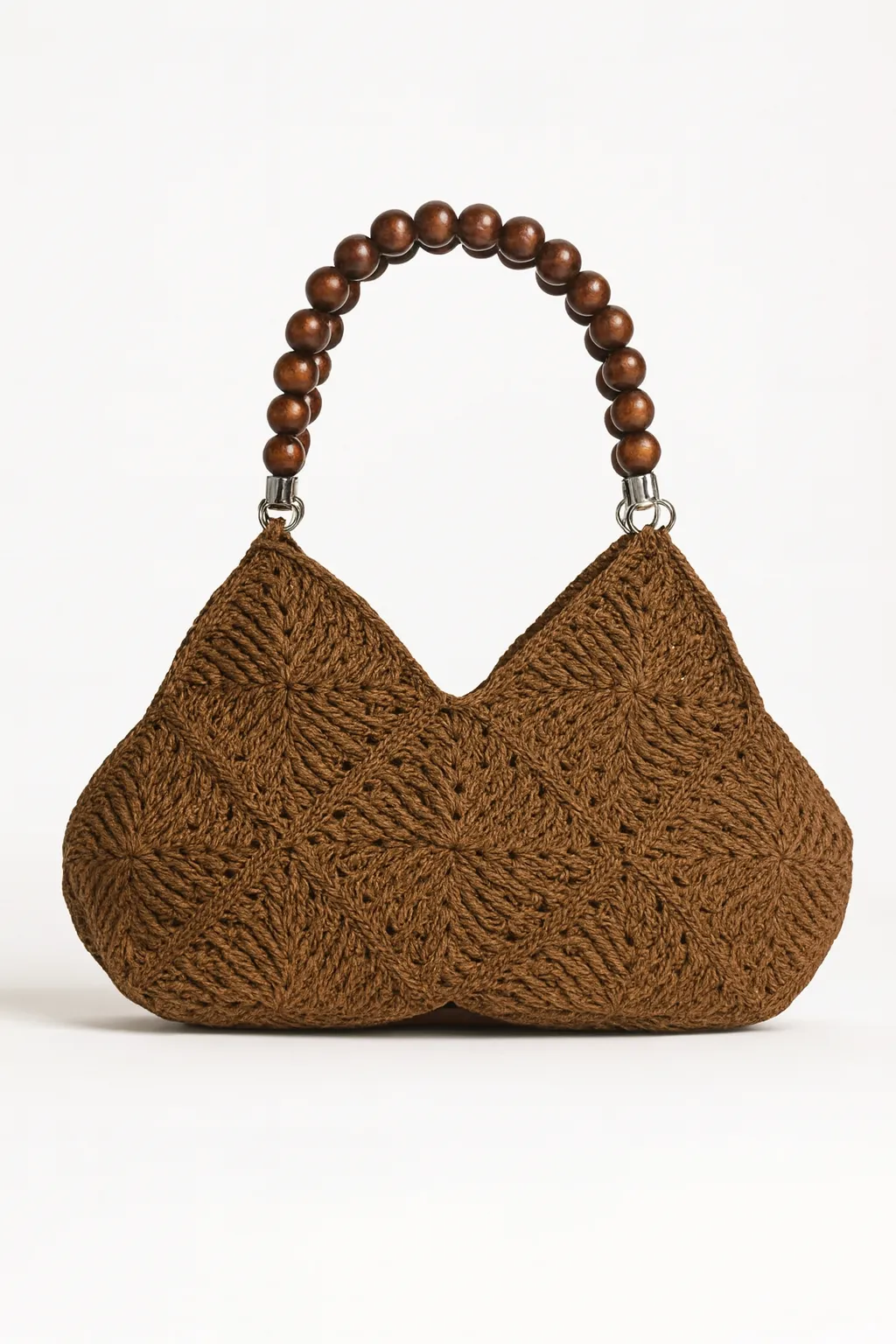 El Yapımı Kahverengi Örgü Çanta | Kağıt İp & Ahşap Saplı