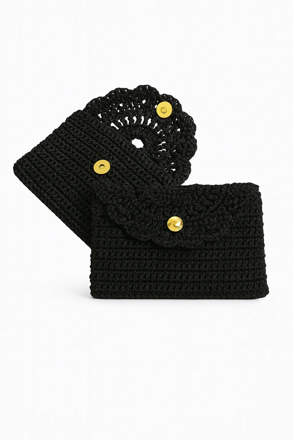 El Örgüsü Dantel Kapaklı Siyah Cüzdan