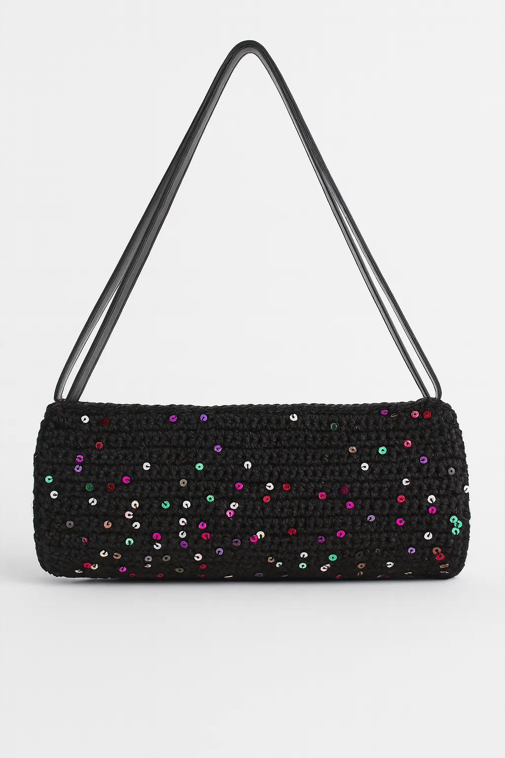 Siyah Payetli Örgü Omuz Çantası – Işıltılı ve Şık Gece Tasarımı