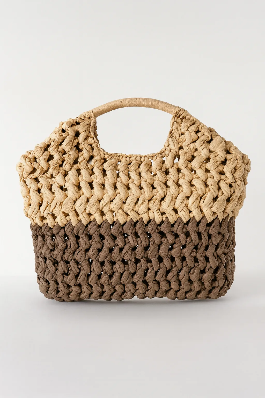 El Örgüsü İki Renkli Hasır Tote Çanta