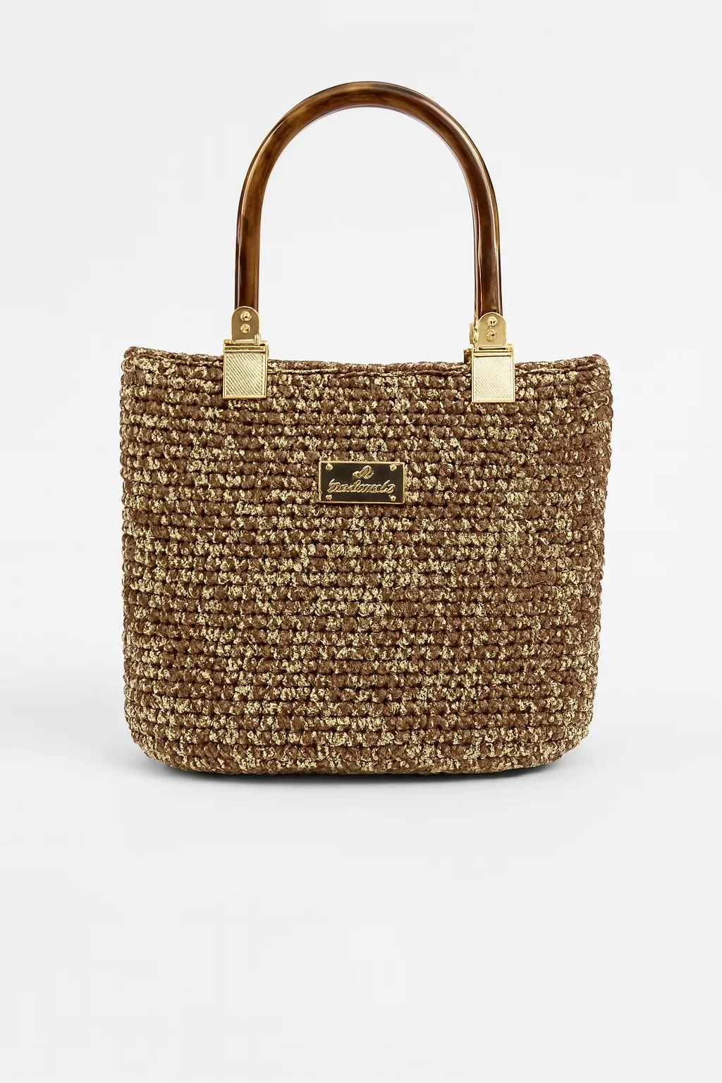 Hasır Görünümlü Kahverengi Çanta Şık El ve Omuz Çantası