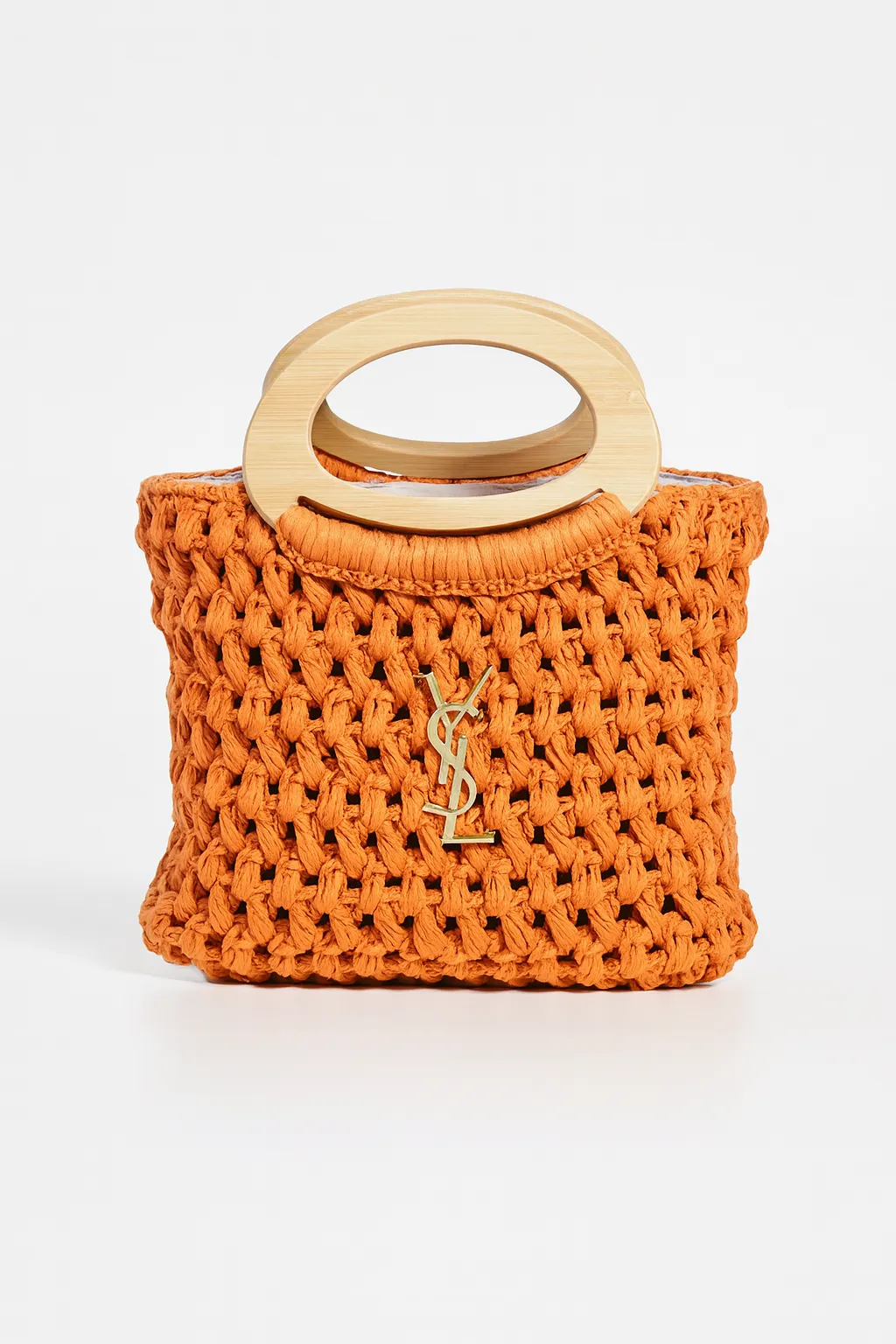 Turuncu Örgü Kadın Çanta Ahşap Saplı El Yapımı Büyük Boy Yazlık Çanta