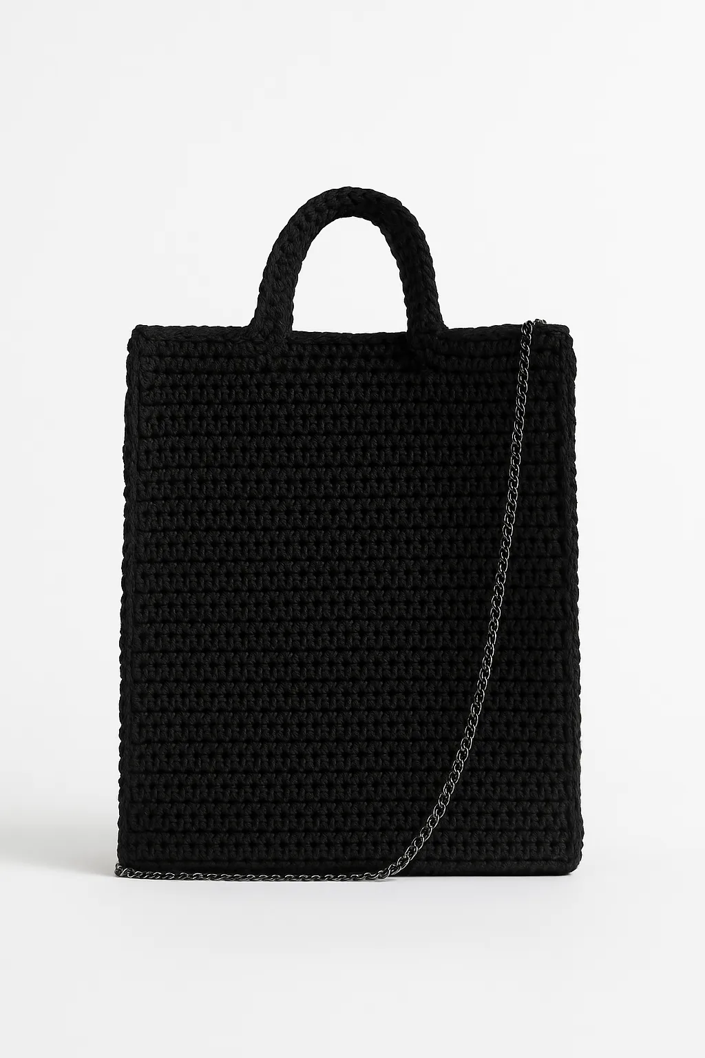 El Örgüsü Siyah Omuz Çantası | Zincir Askılı ve Astar Detaylı Şık Çanta
