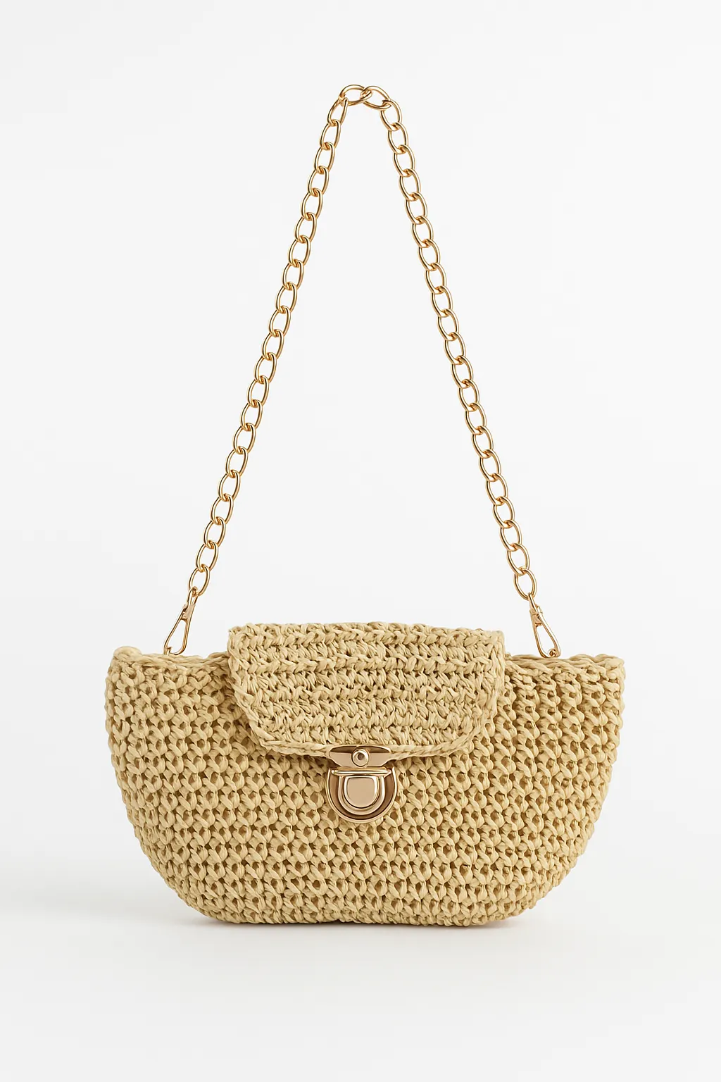 Zincir Detaylı Hasır Görünümlü Omuz Çantası | Şık ve Kullanışlı Bayan Çanta
