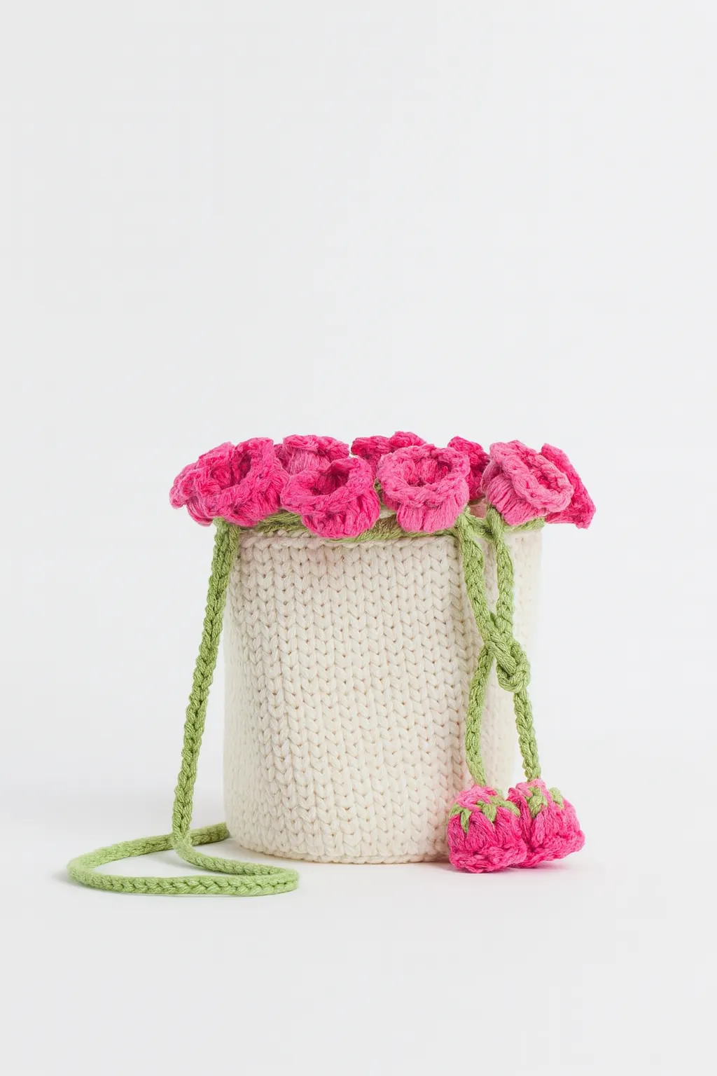 Hand-Knitted Motif Rose Bag
