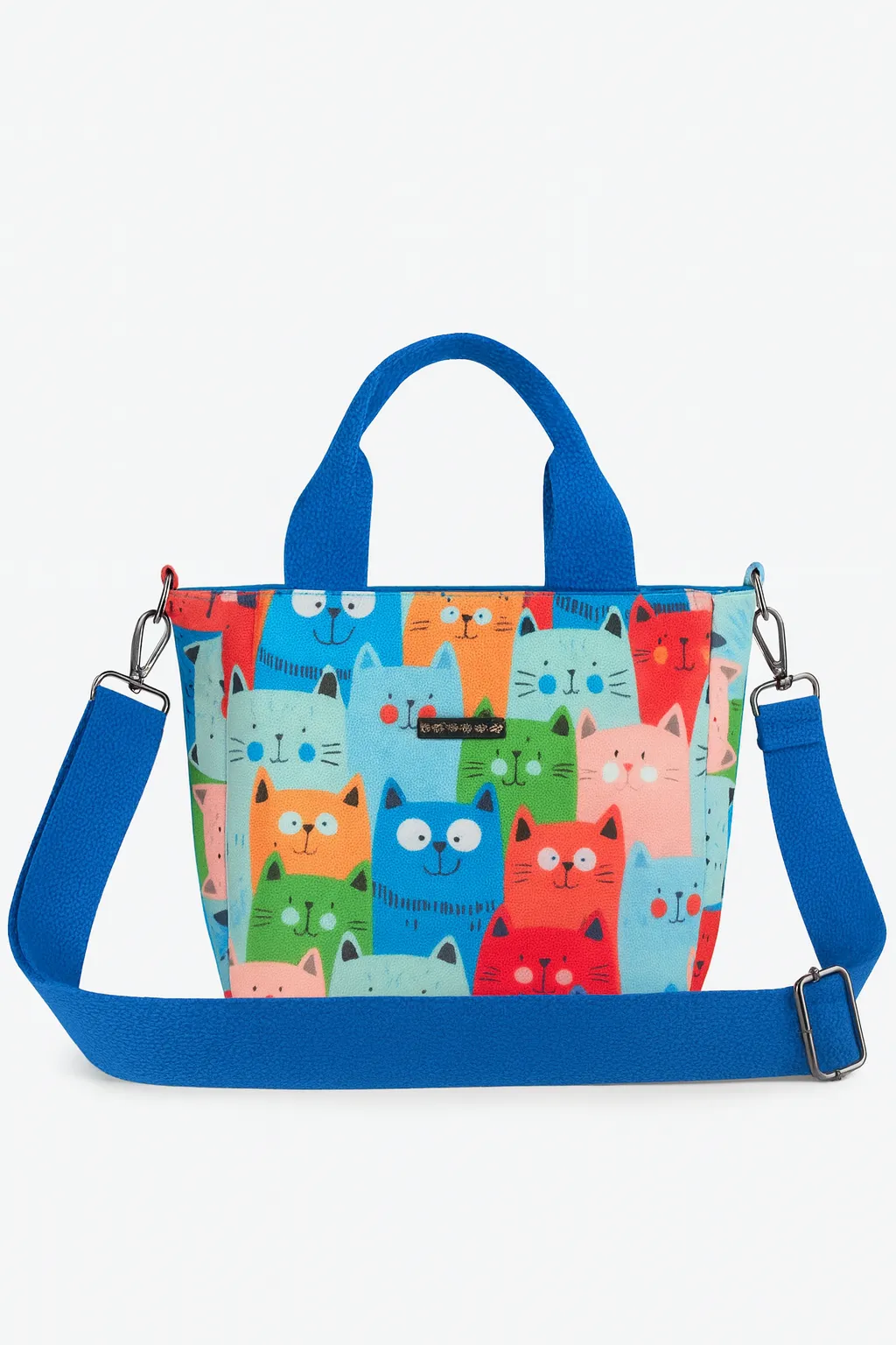 Sevimli Kediler Desenli Tote Çanta – Astarlı ve Çok Cepli Kullanışlı Model