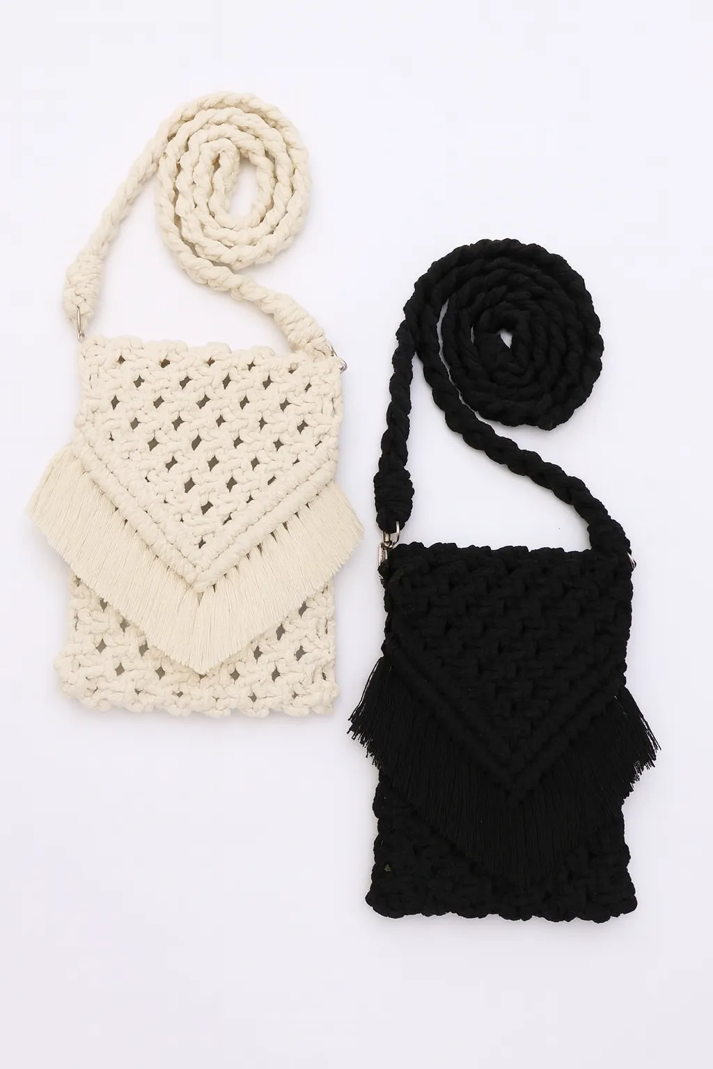 Siyah ve Ekru Makrome Telefon Çantası