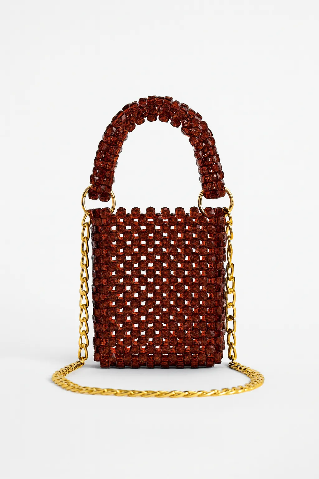 Kahverengi Kristal Boncuk Çanta