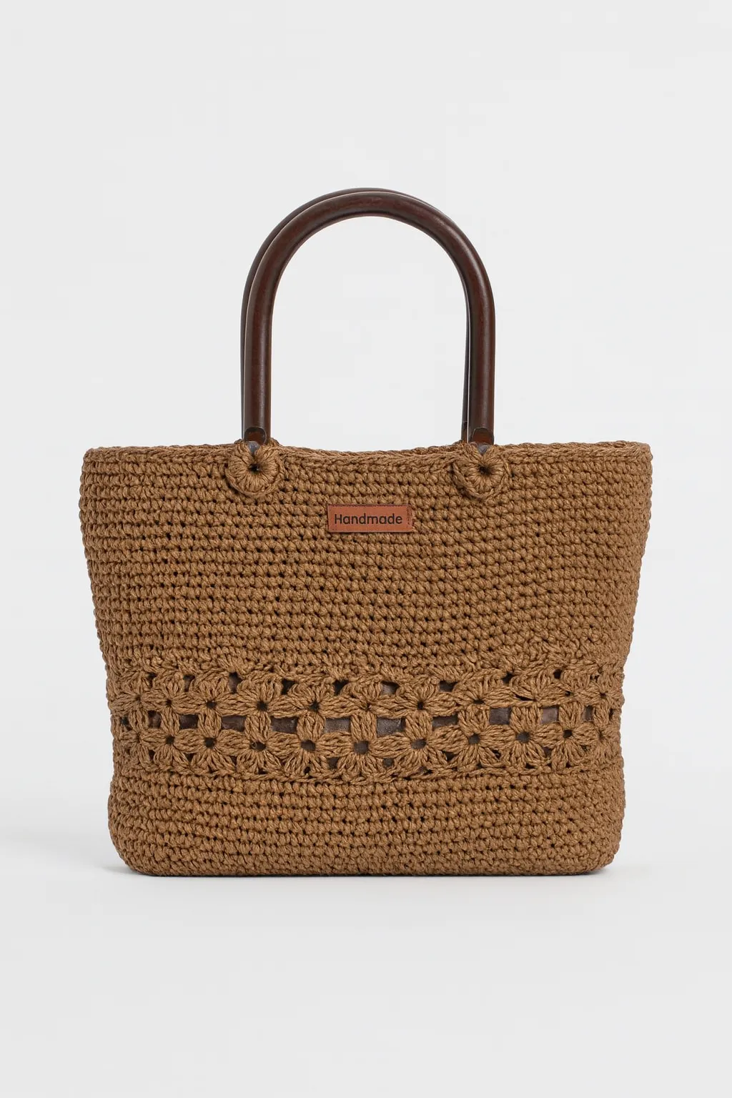 El Yapımı Örgü Hasır Kahve Çanta