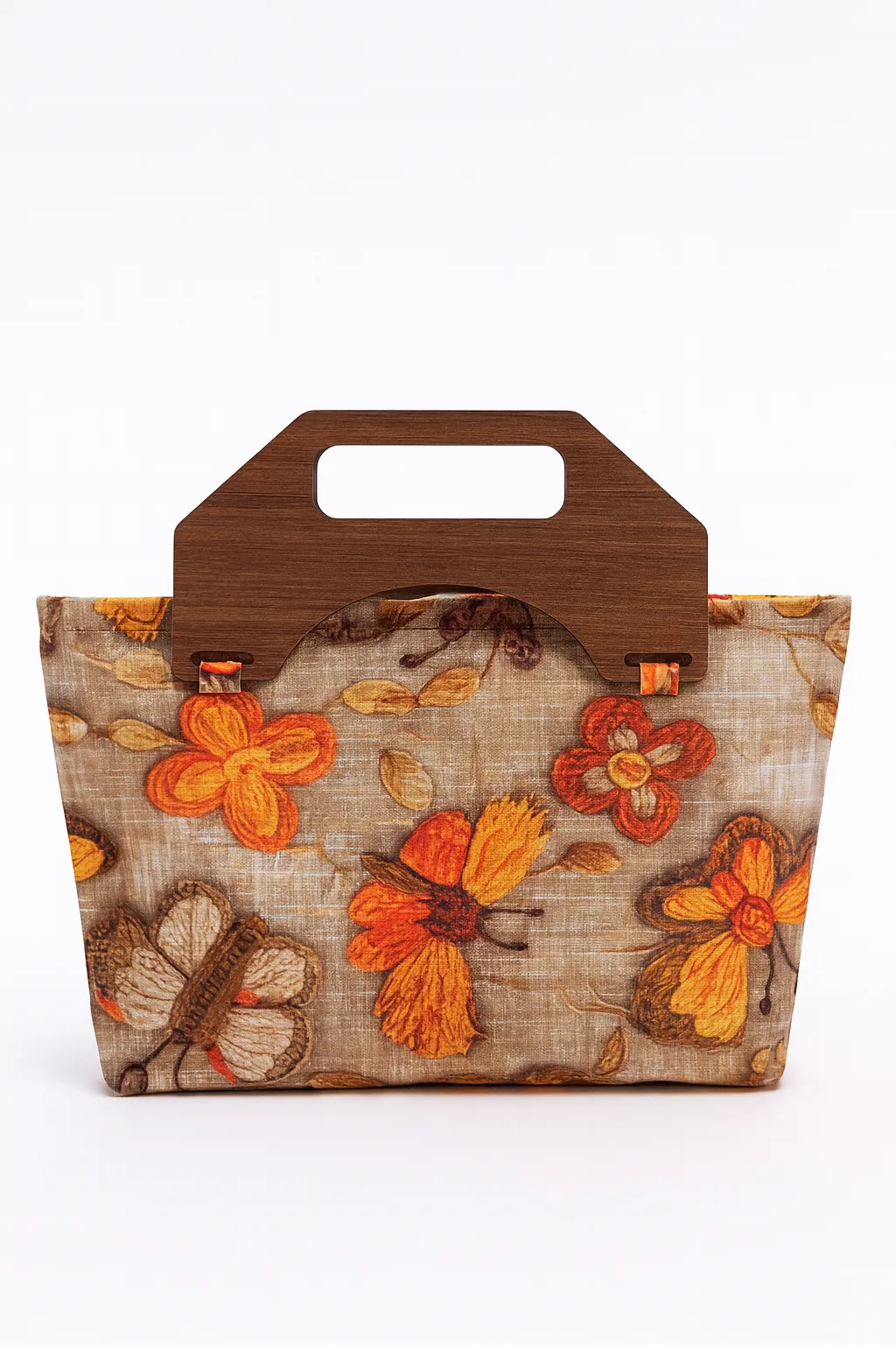 Üç Boyutlu Kelebek Desenli Ahşap Saplı Bohem Çanta