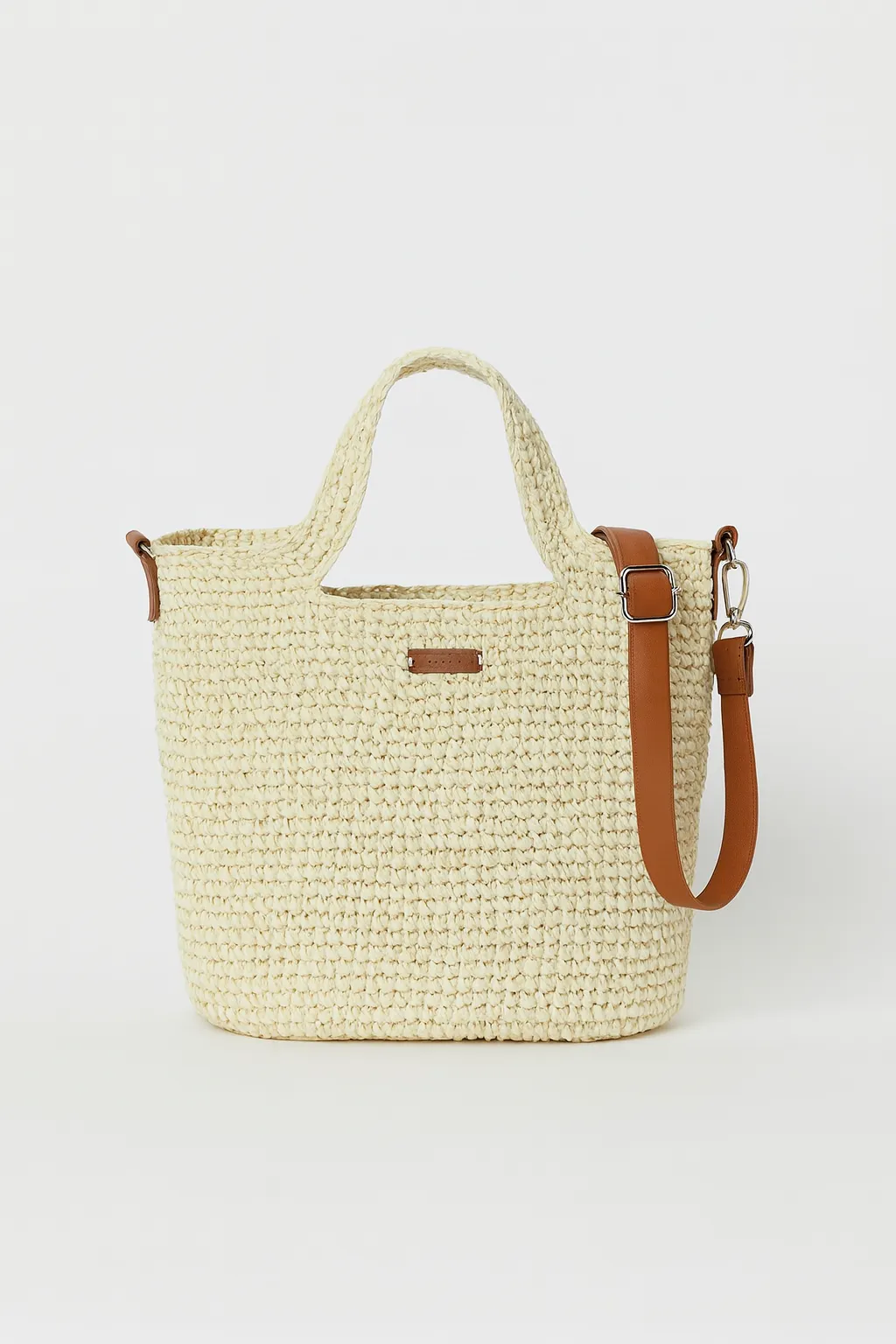 Hand Knitted Cream Raffia Bag