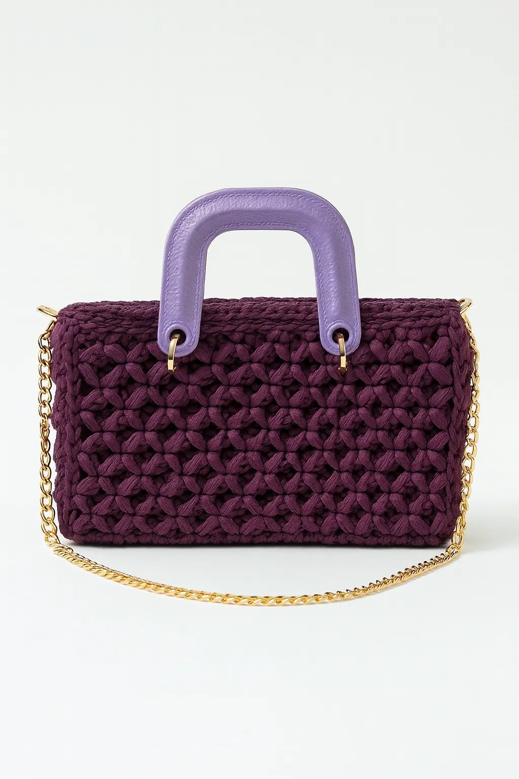 Hand Knitted T-shirt Yarn Bag – Medium Size, Leather Zippered Design