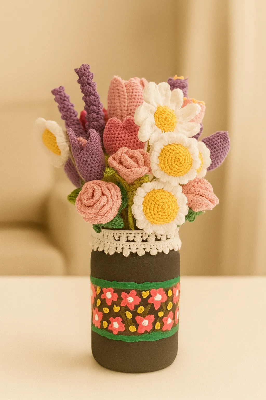 Hand Knitted Vase Flower Arrangement