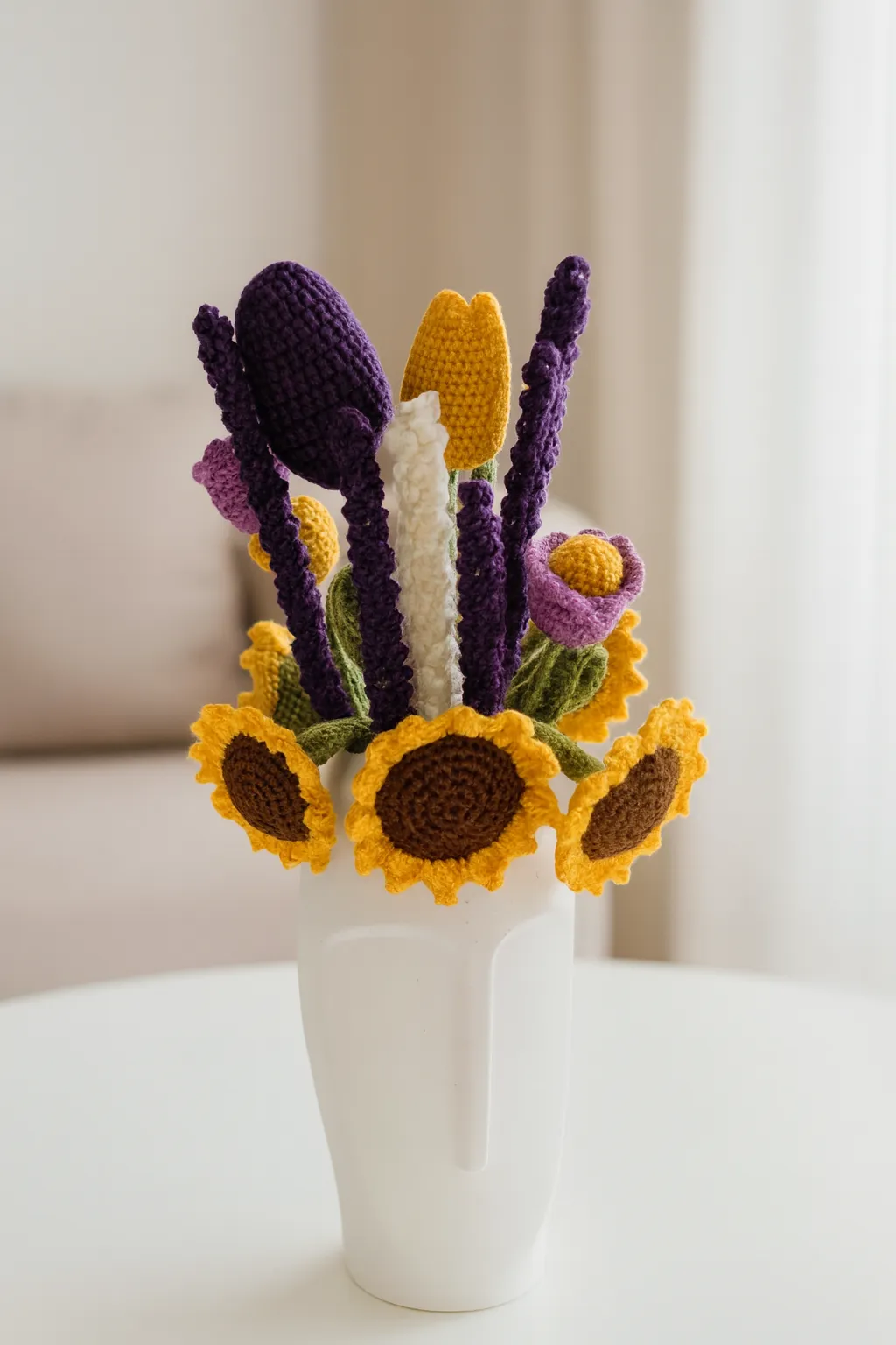 Colorful Hand Knitted Decorative Flower Bouquet