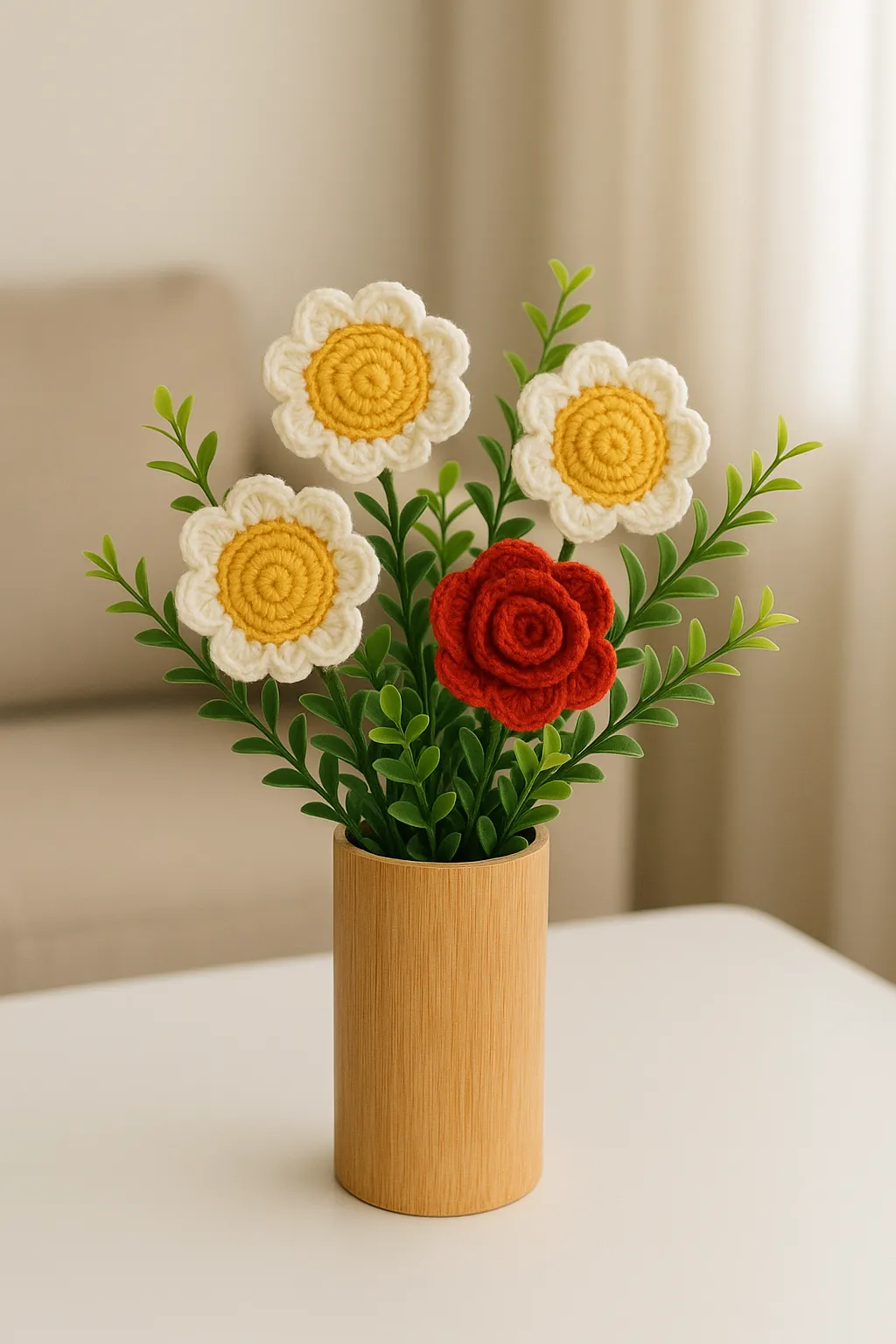 Hand Knitted Sunflower Bouquet