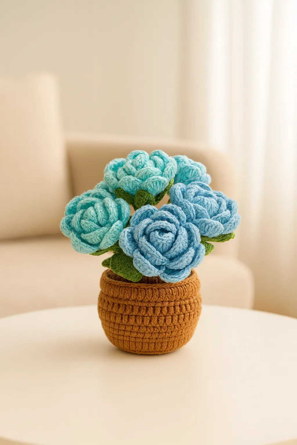 Büyük Boy Gül Buketi Amigurumi Saksı Çiçek Dekoratif Hediyelik 6'lı