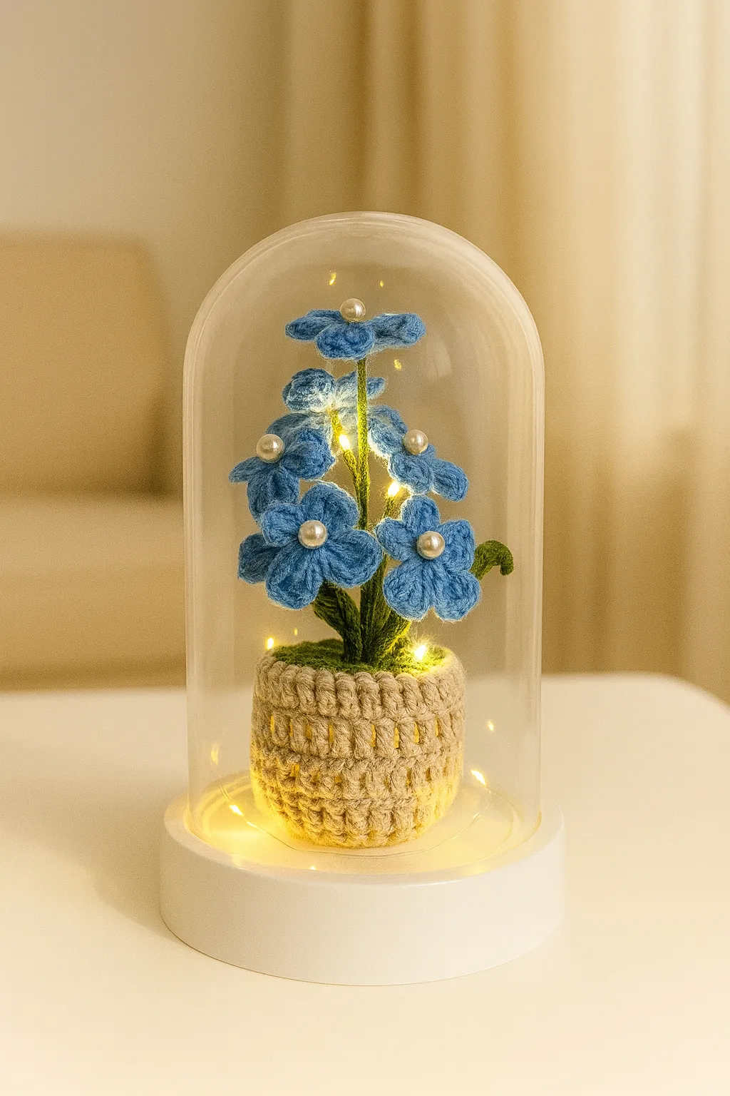 Blue Knitted Forget-Me-Not Flower in a Jar - Handmade Decorative Object