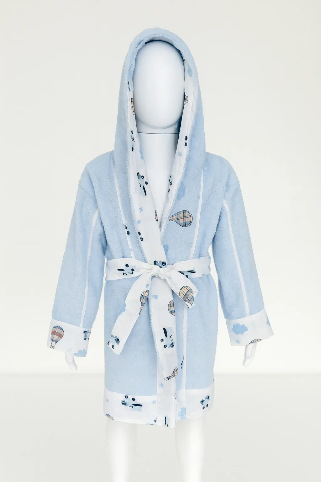 Pamuklu Müslin Detaylı Bebek Bornozu – Mavi