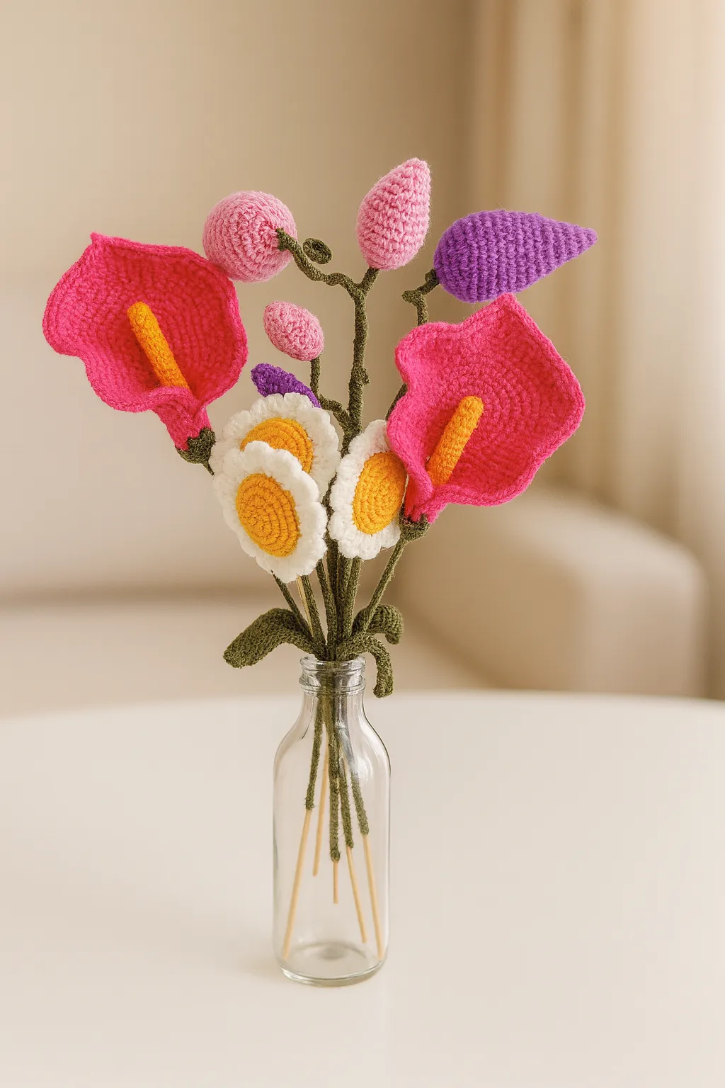 El Örgüsü Amigurumi Çiçek Buketi