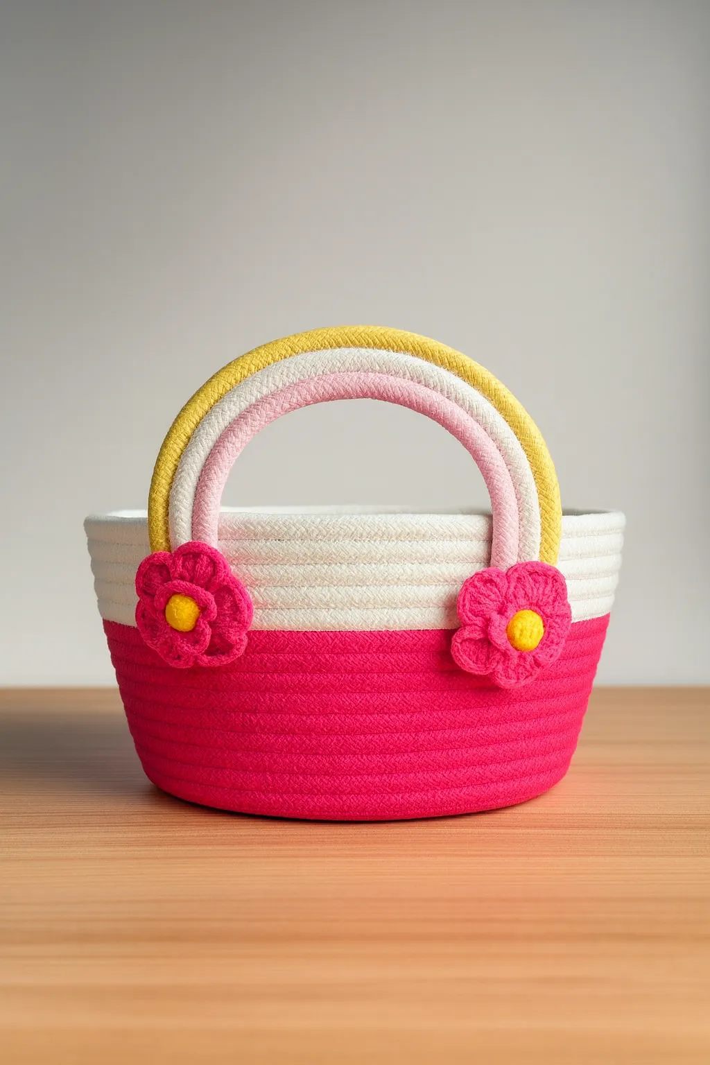 Pink Children's Room Organizer Basket - Rainbow Detailed and Handmade