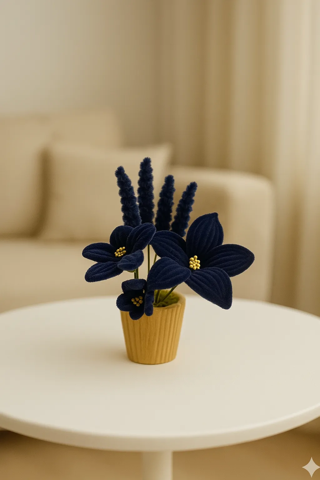 Lacivert Şönil Zambak ve Lavanta Çiçek Aranjmanı - El Emeği