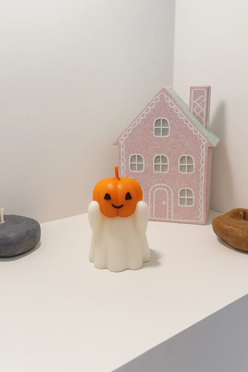 Balkabağı Kafalı Hayalet Mum – Cadılar Bayramı Temalı El Yapımı Dekoratif Mum