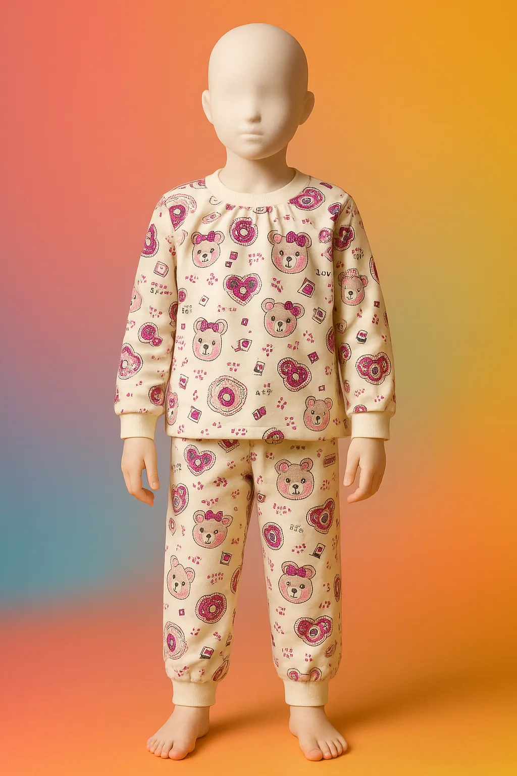 Kız Çocuk Özel Dikim Pijama Takımı (4–6 Yaş Uyumlu)