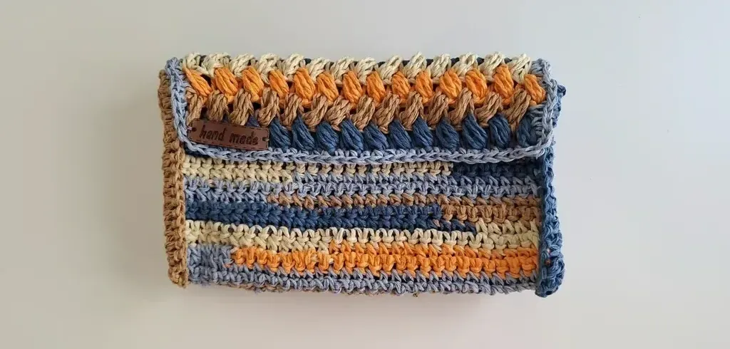 El Örgüsü Çok Renkli Kağıt İpten Cüzdan - Handmade Tasarım