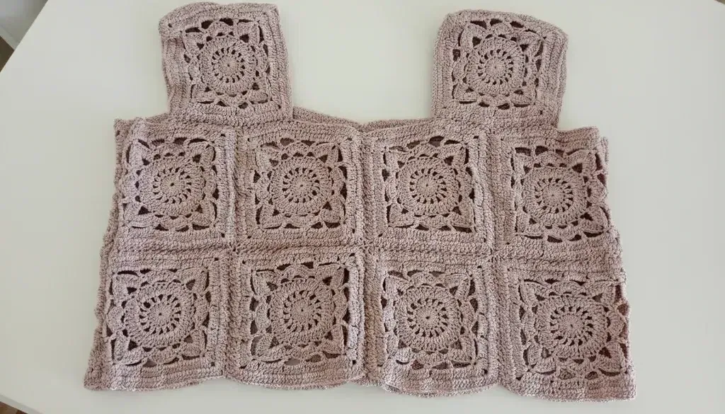 Cream Colored Square Motif Knit Blouse - Seasonal Stylish Design