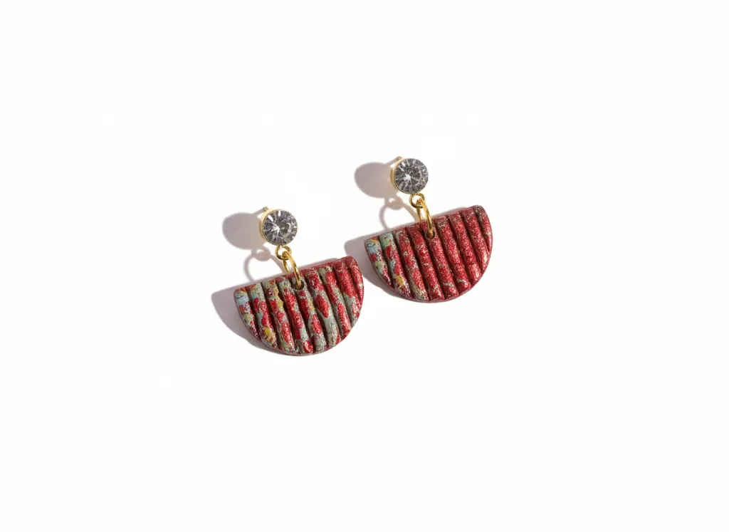 Handmade Red Patterned Earring