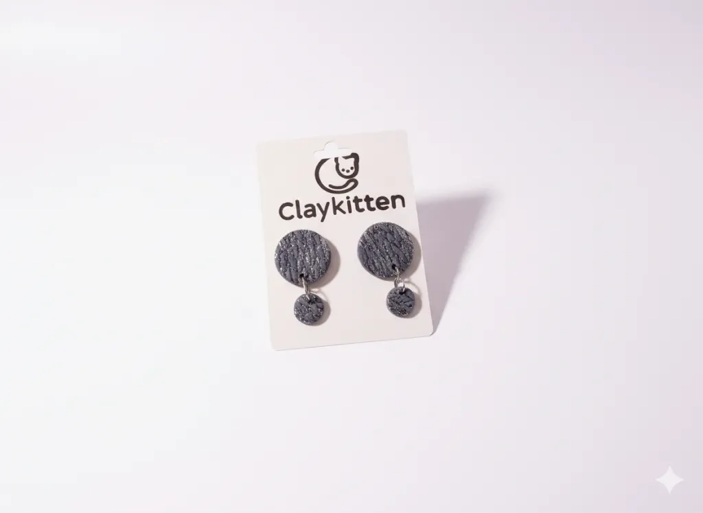 Grey Polymer Clay Silver Glitter Design Earring