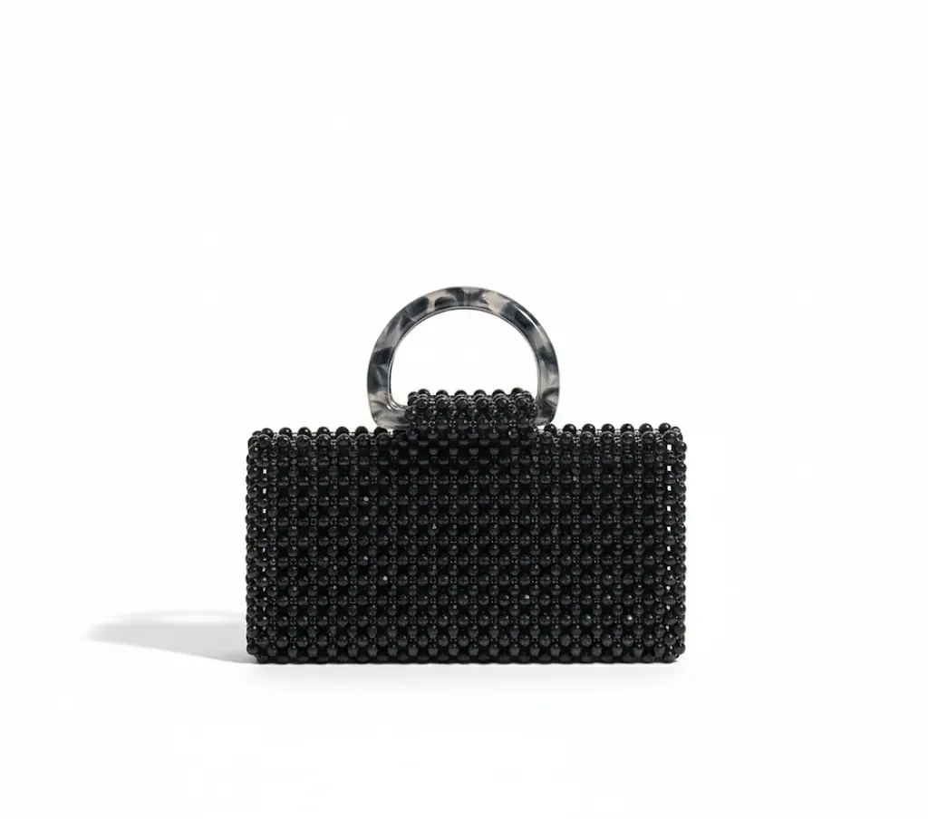 Siyah Boncuklu Abiye Çanta - Akrilik Saplı Özel Tasarım Gece Çantası