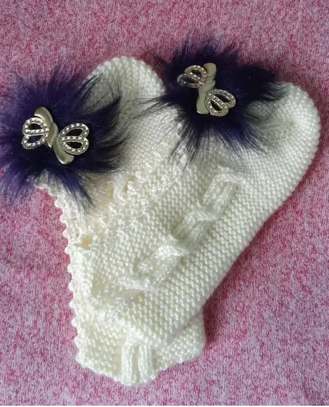 Handmade White Butterfly Buckle Winter Booties (Size 37-39)