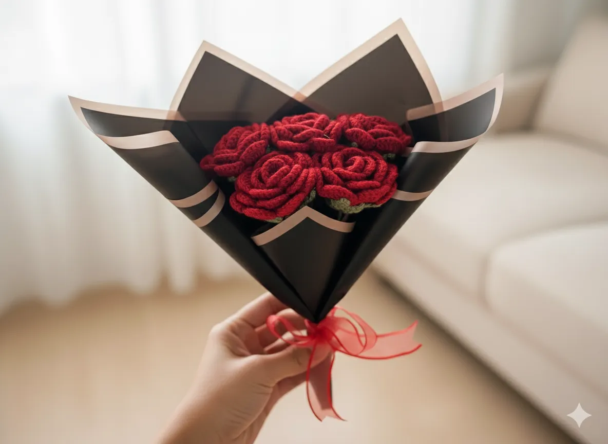 Decorative and Gift Amigurumi Rose Arrangement