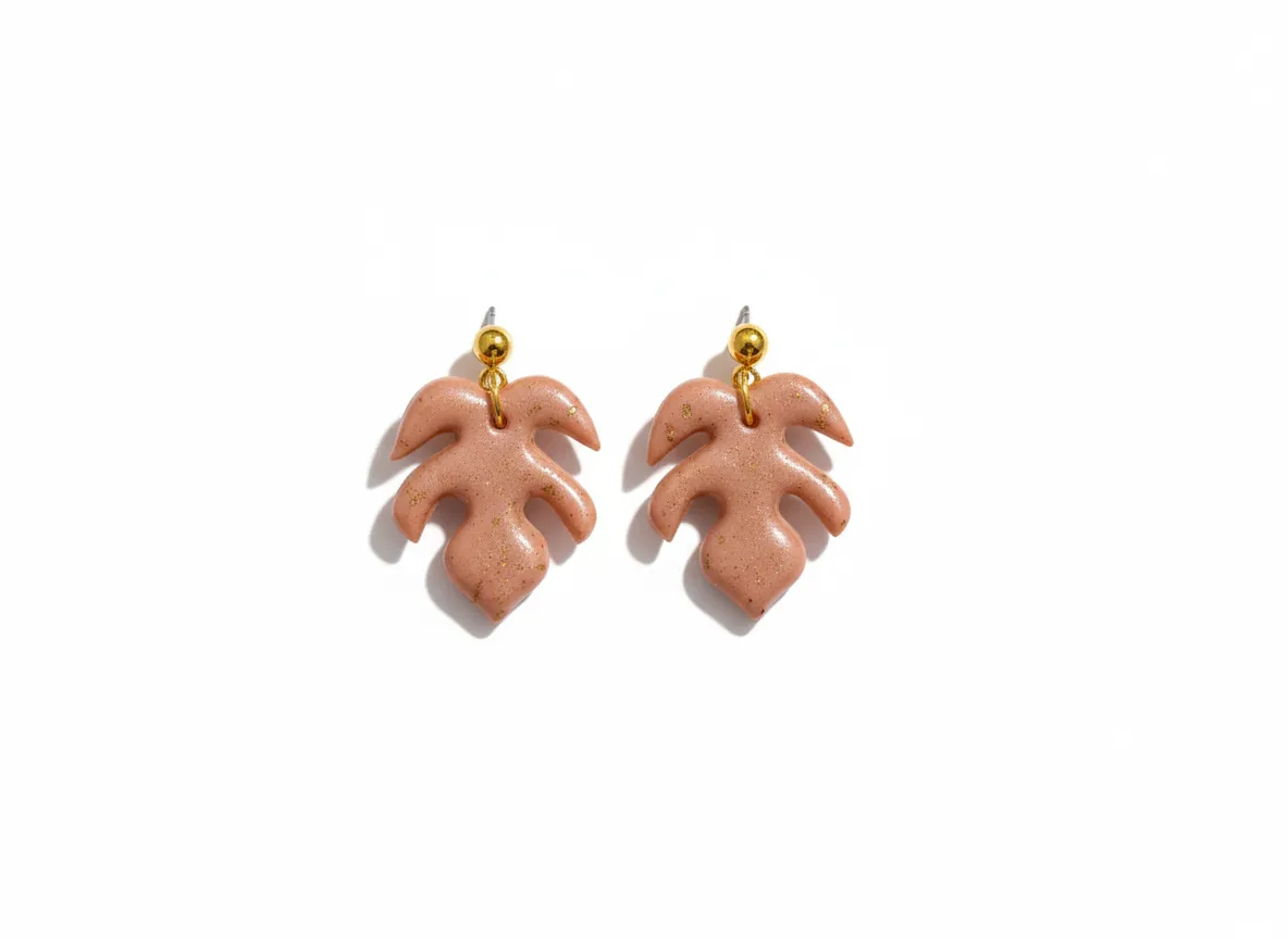 Leaf Designed Handmade Polymer Clay Earring - Mimozam Special Collection